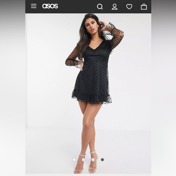 ASOS Parisian V-Neck Ruffle Trim Spot Mesh Mini Dress - Picture 12 of 12